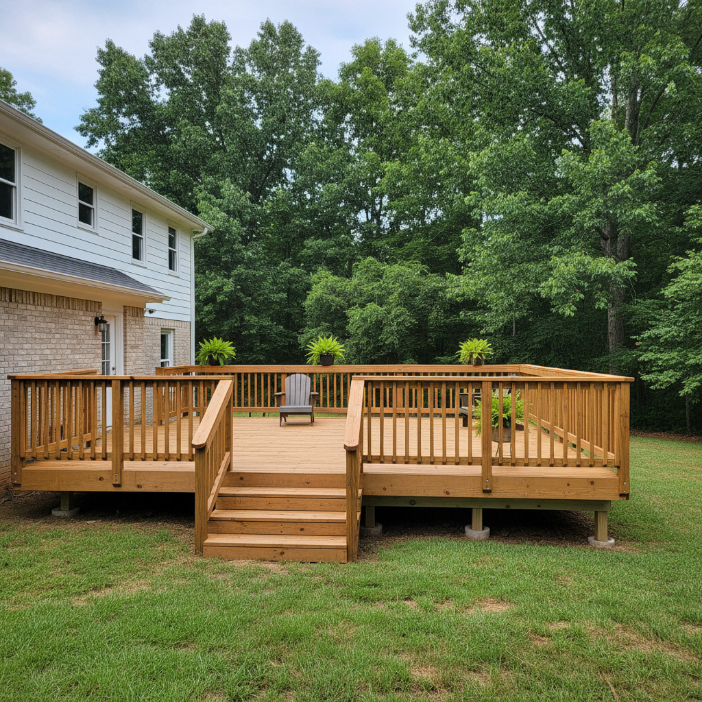 Completed deck construction work at a residential property in Warner Robins, GA