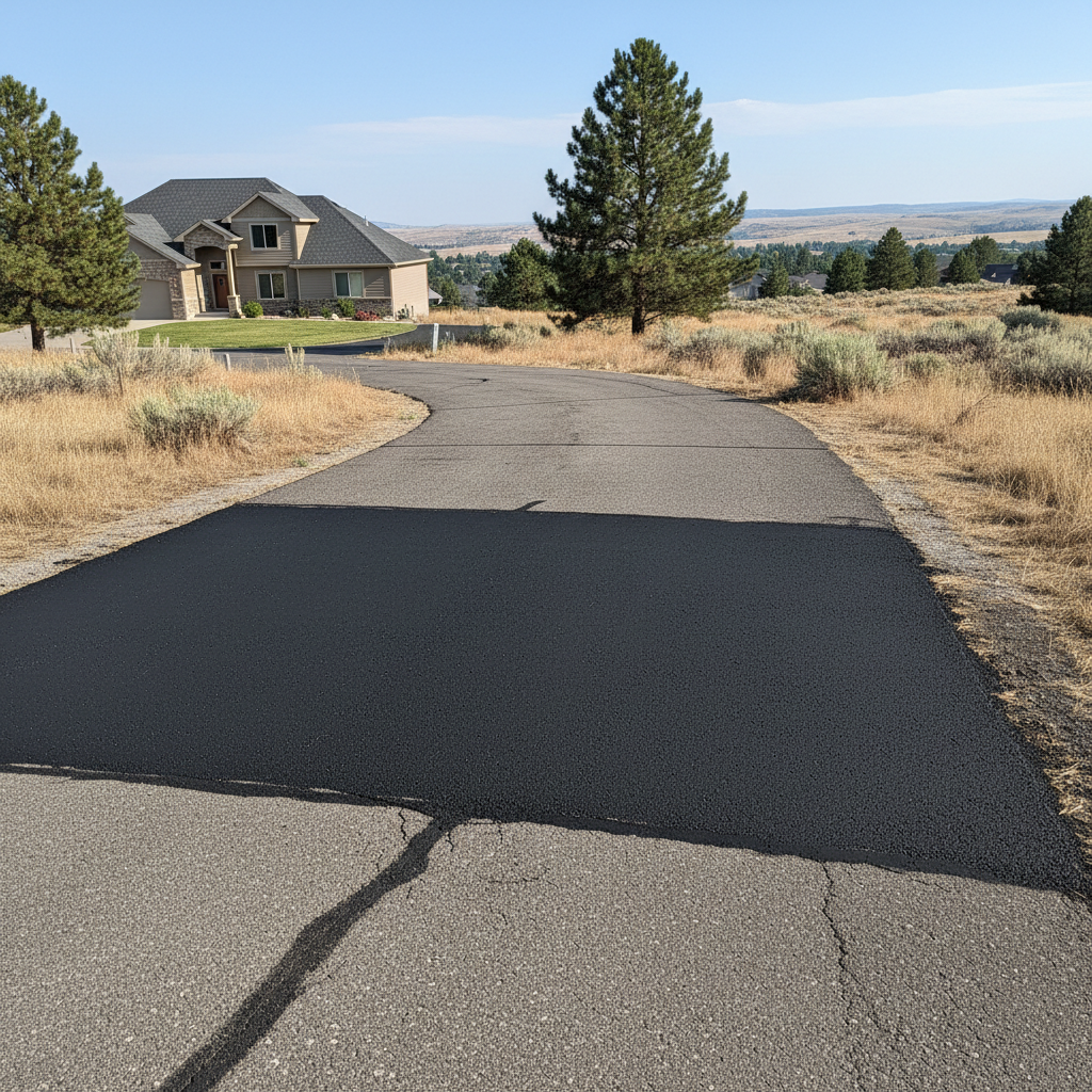 Completed asphalt patching work at a residential property in Boise, ID