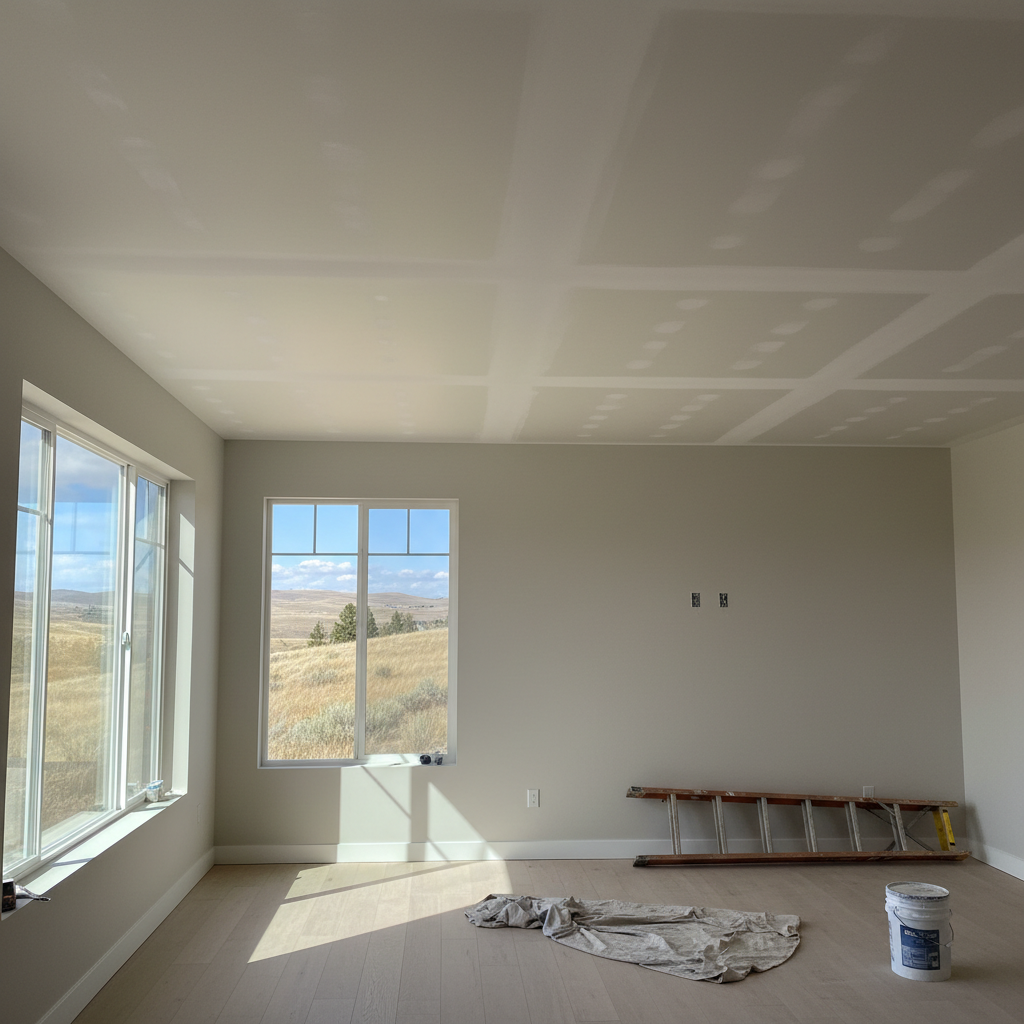 Completed ceiling drywall installation work at a residential property in Boise, ID