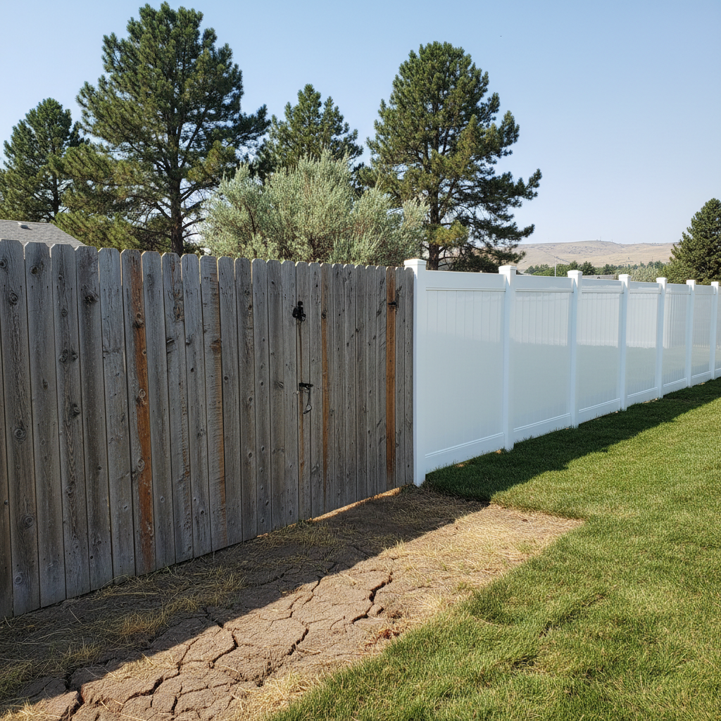 Completed vinyl fence installation work at a residential property in Boise, ID