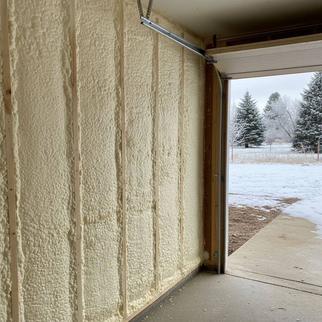 Completed garage insulation work at a residential property in Meridian, ID