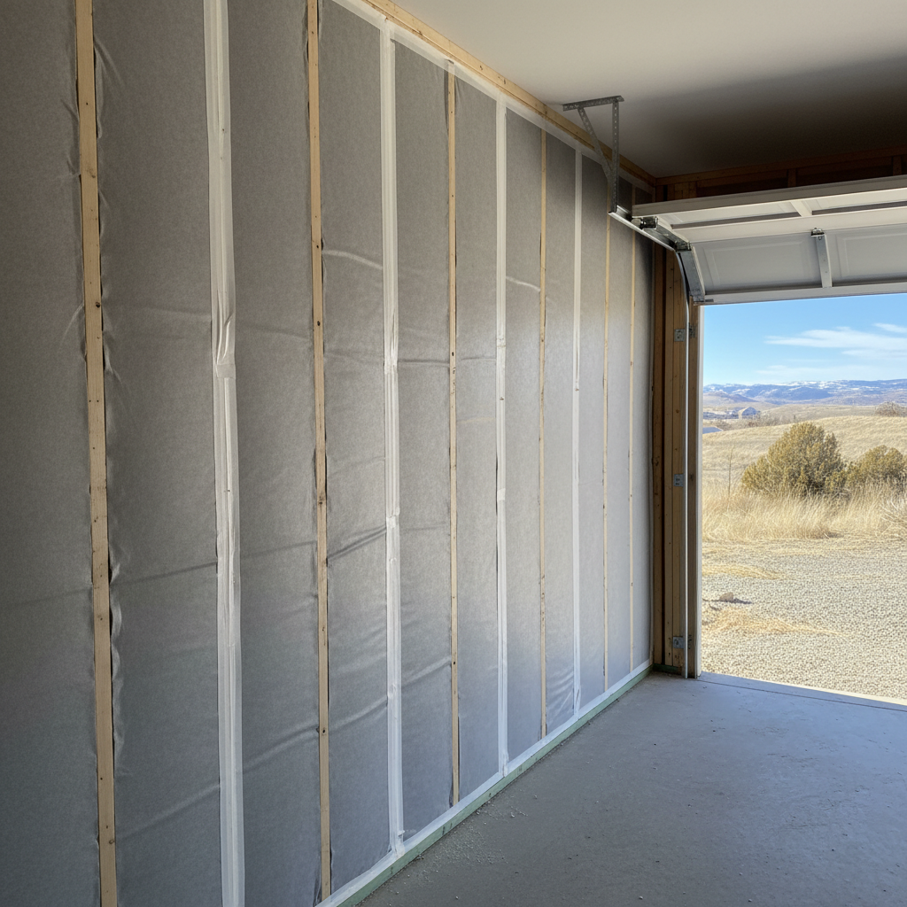 Completed garage insulation work at a residential property in Eagle, ID
