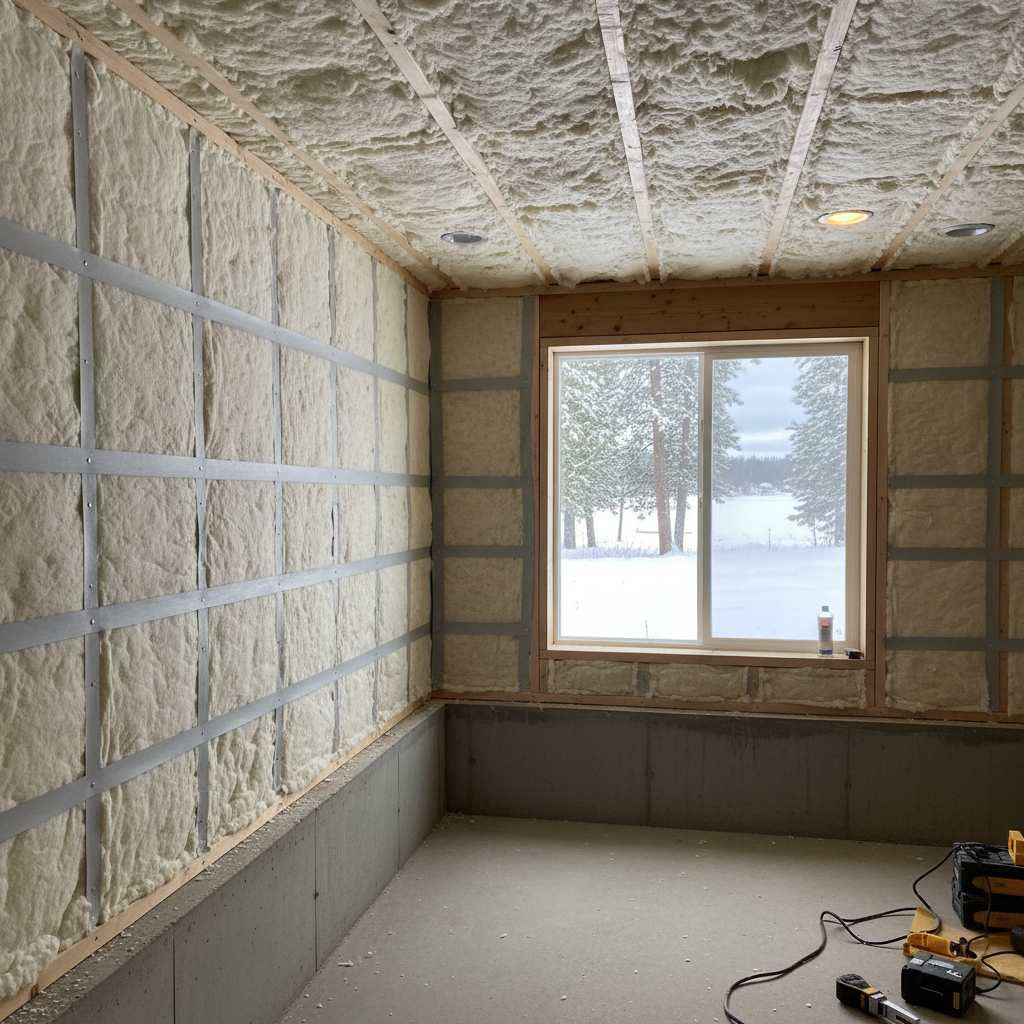 Completed basement insulation work at a residential property in McCall, ID