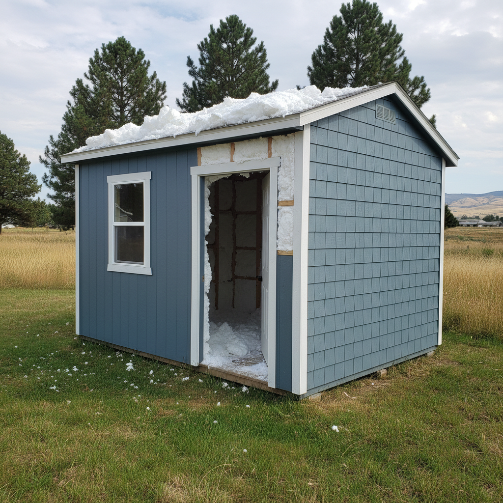 Completed shed insulation work at a residential property in Meridian, ID