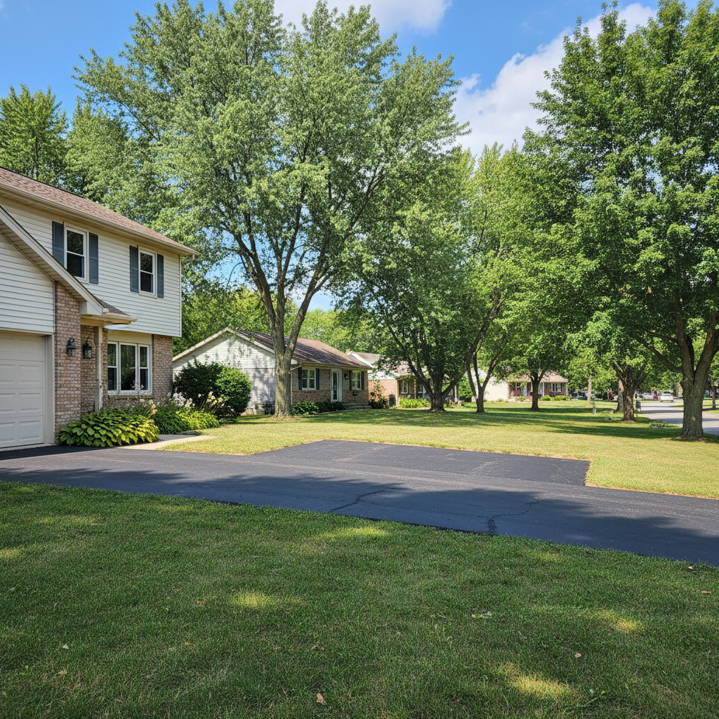 Completed asphalt repair work at a residential property in Franklin Park, IL
