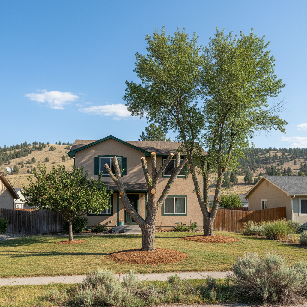 Completed tree pruning work at a residential property in Meridian, ID