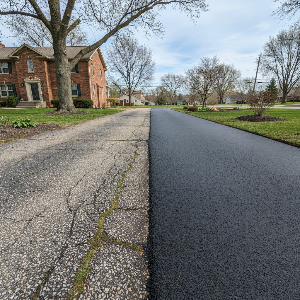 Completed driveway paving work at a residential property in Le Roy, IL