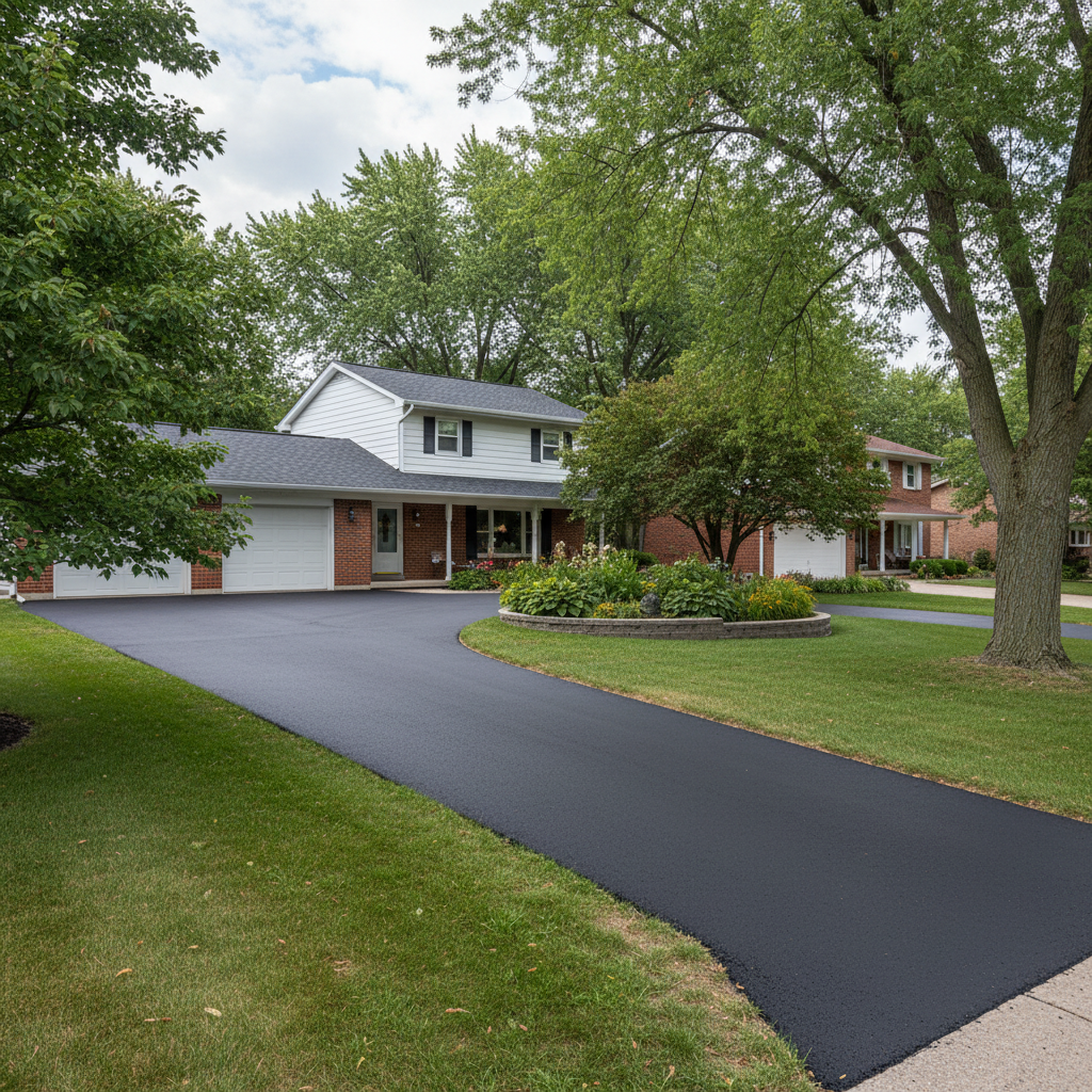 Completed driveway paving work at a residential property in Franklin Park, IL