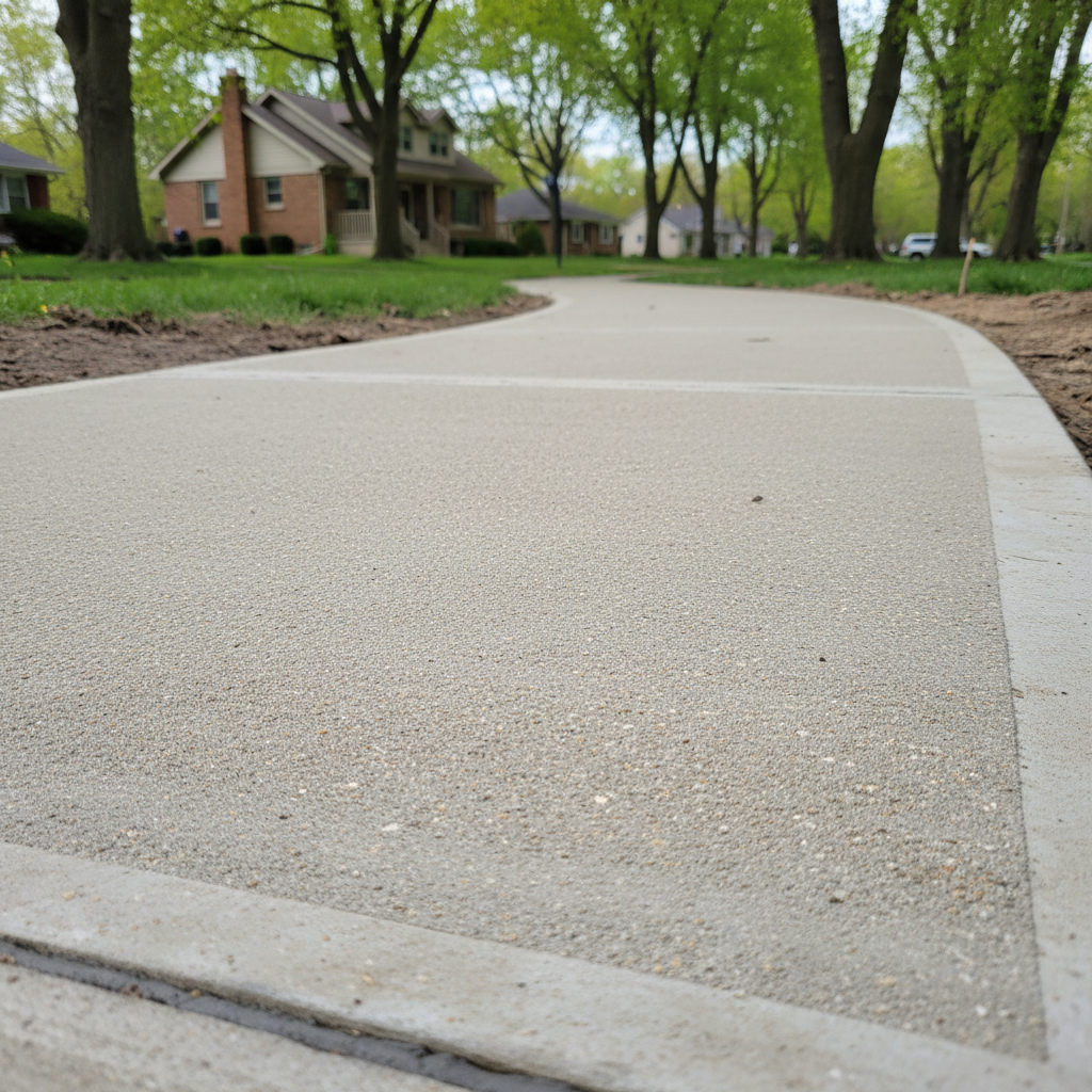 Completed concrete sidewalks work at a residential property in Elgin, IL