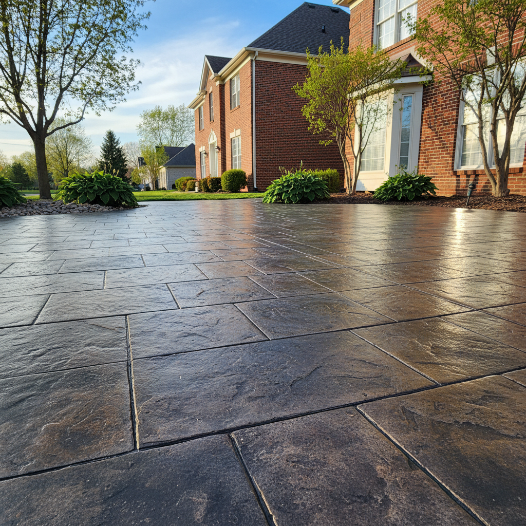 Completed stamped concrete work at a residential property in Wheaton, IL