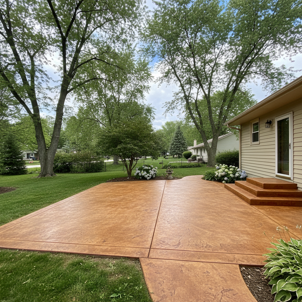 Completed concrete staining work at a residential property in Wheaton, IL