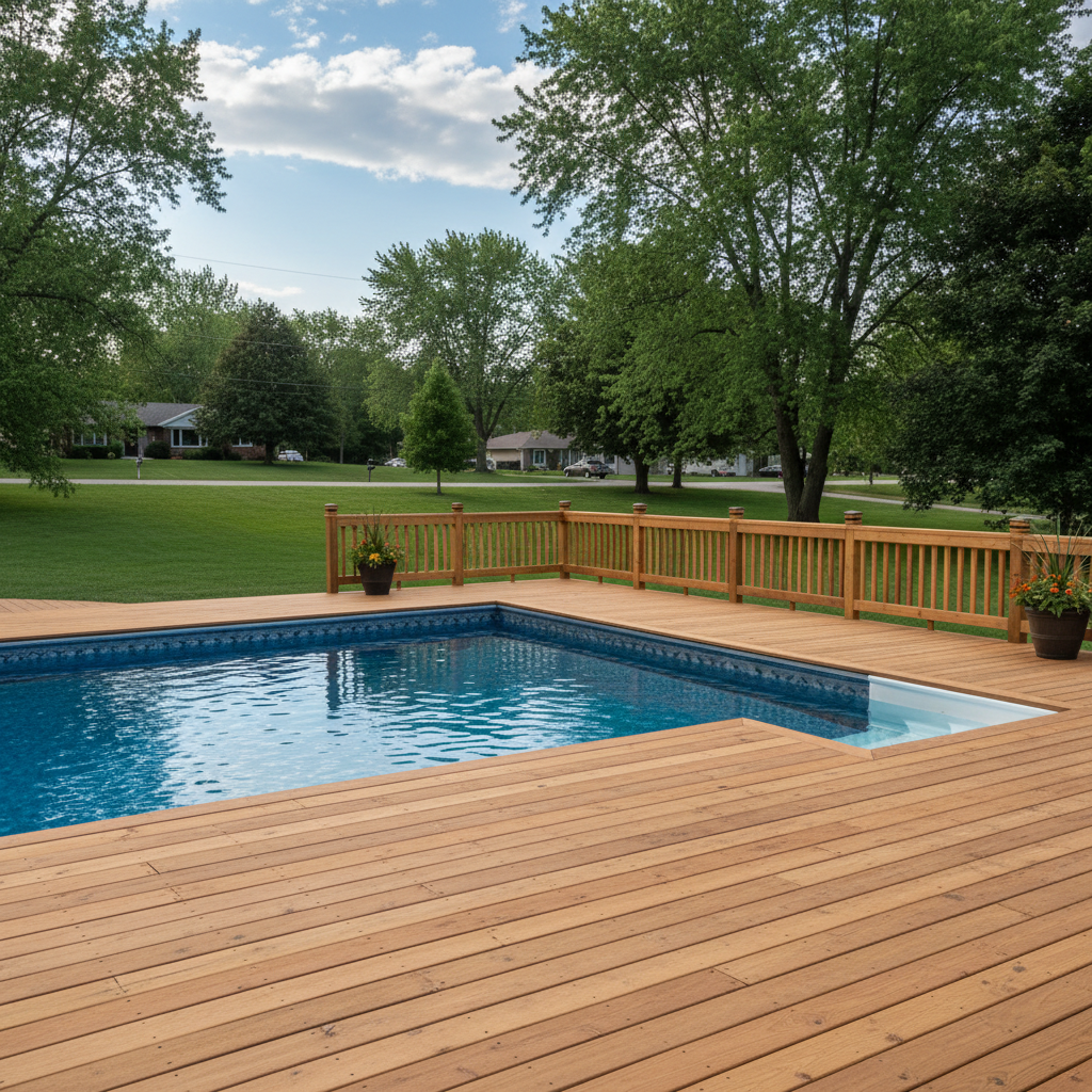 Completed pool decks work at a residential property in Rockford, IL