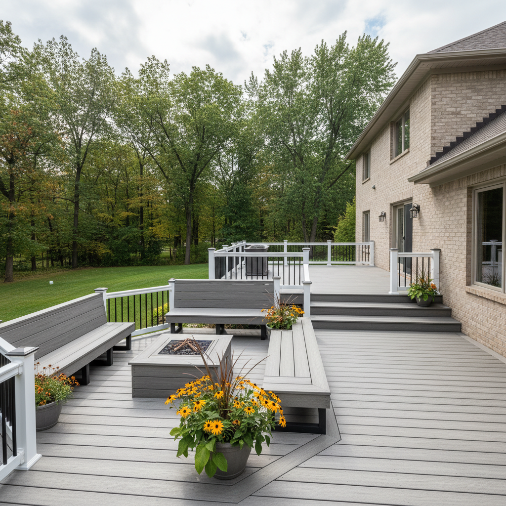 Completed composite decks work at a residential property in Rockford, IL
