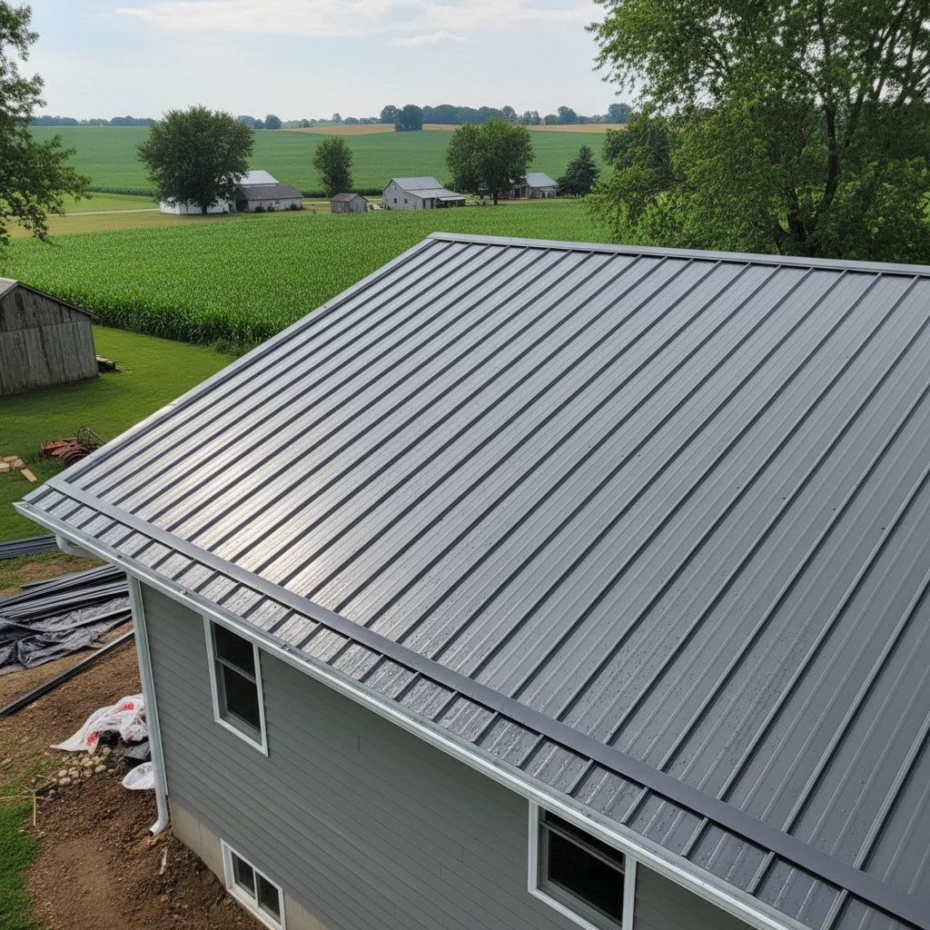 Completed metal roofing work at a residential property in Sioux Center, IA