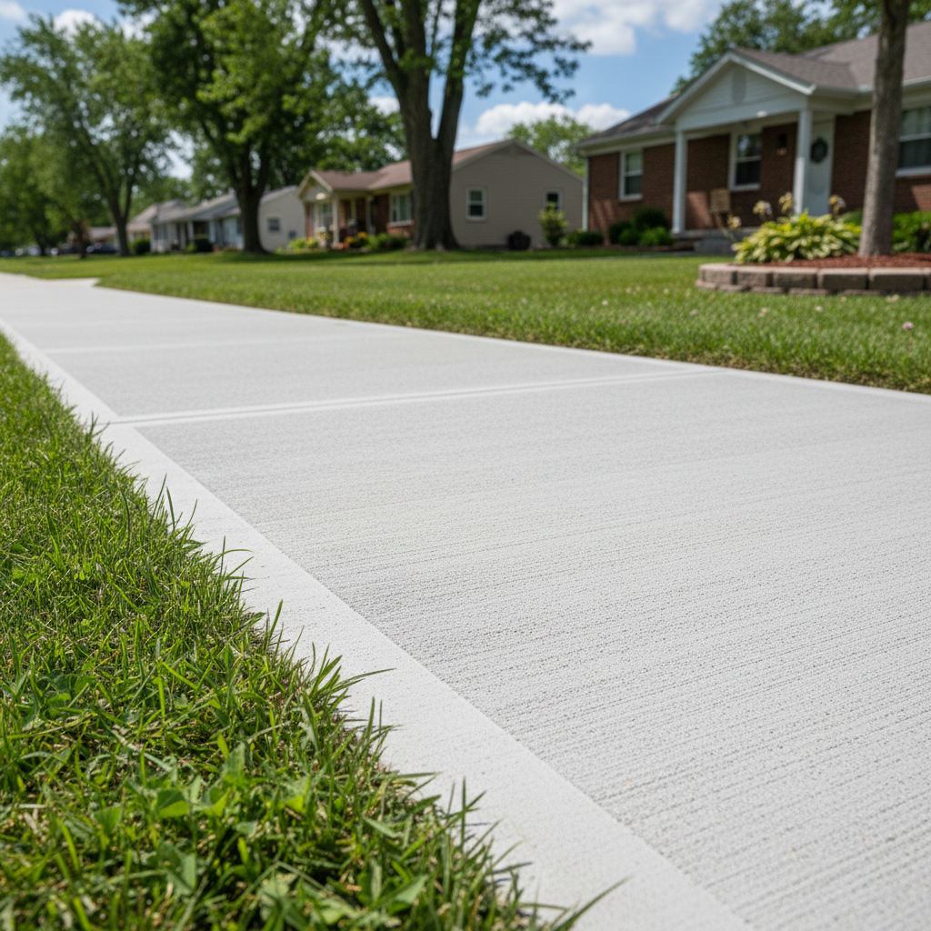 Completed concrete sidewalks work at a residential property in Muncie, IN