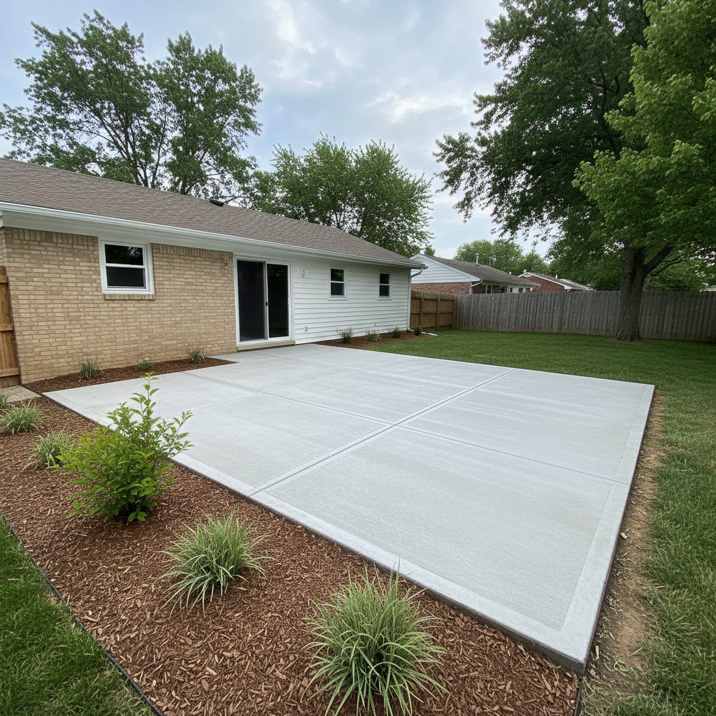 Completed concrete patios work at a residential property in Lawrence, KS