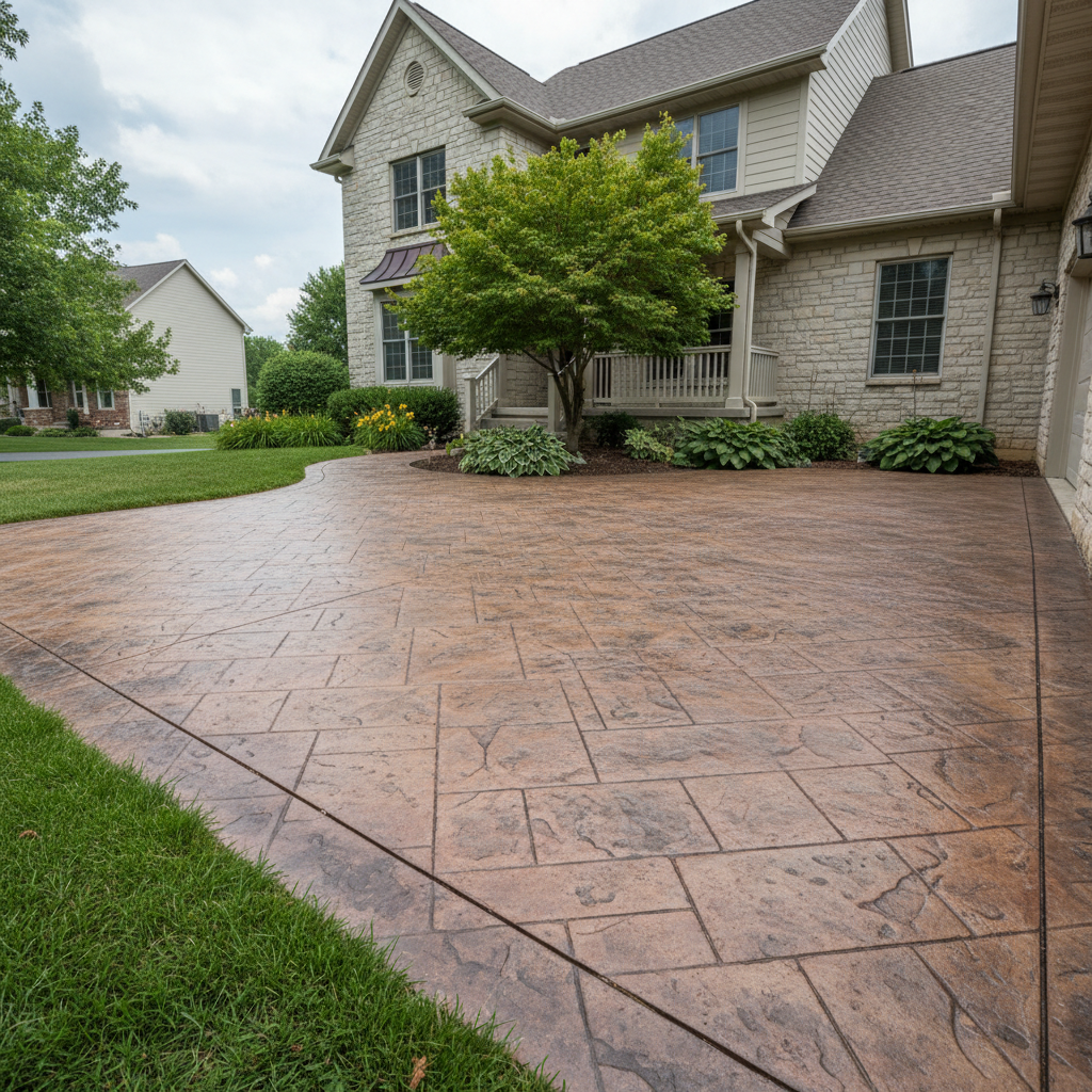 Completed stamped concrete work at a residential property in Lawrence, KS