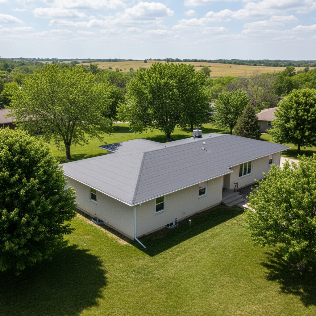 Completed flat roofing work at a residential property in Emporia, KS