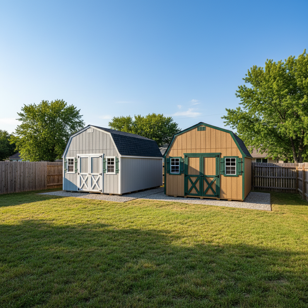 Completed storage sheds work at a residential property in Wichita, KS