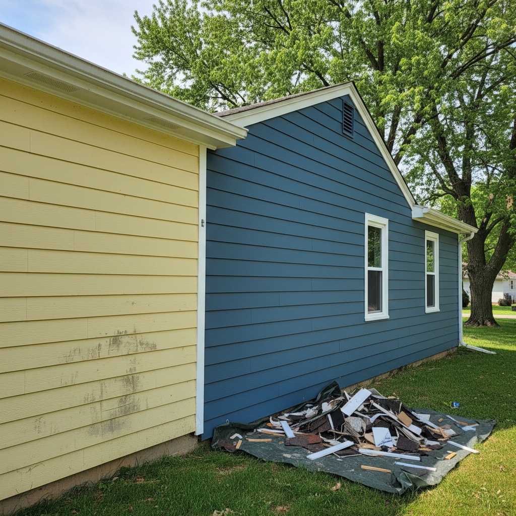 Completed siding removal work at a residential property in Topeka, KS