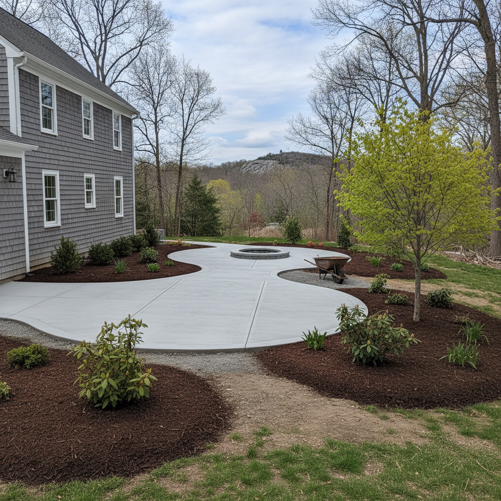 Completed concrete flatwork work at a residential property in Weston, MA