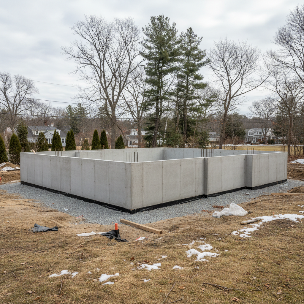 Completed concrete foundations work at a residential property in Brookline, MA