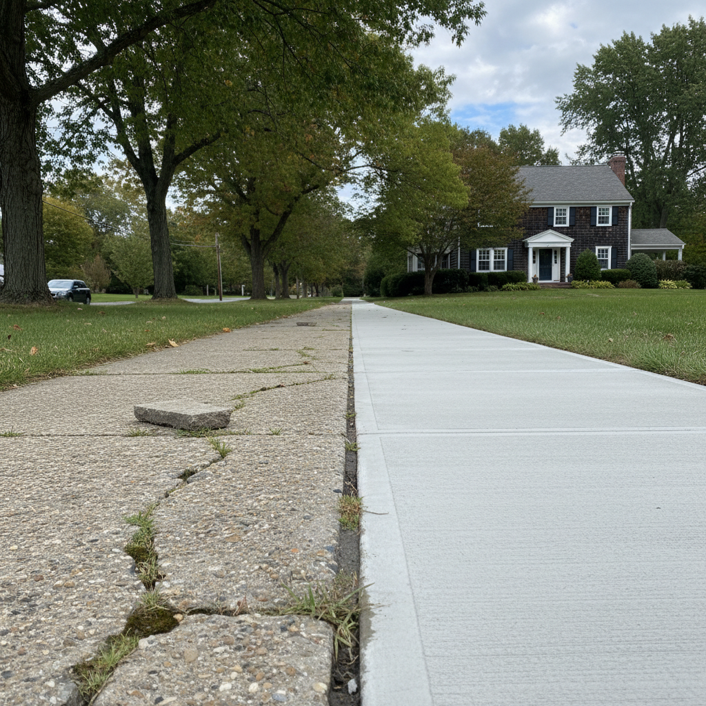 Completed concrete sidewalks work at a residential property in Needham, MA
