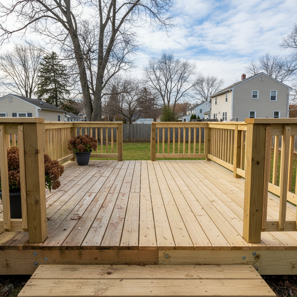 Completed deck repair work at a residential property in Medford, MA