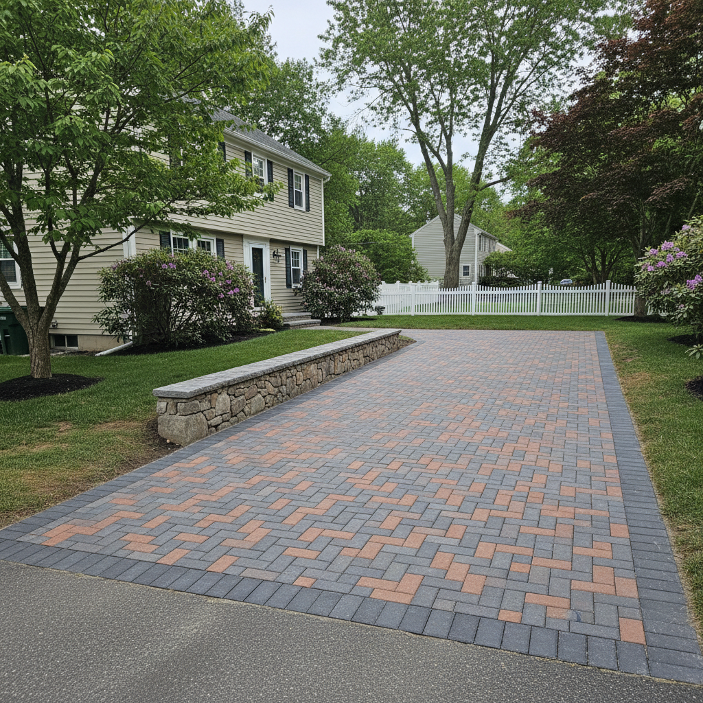 Completed paver installation work at a residential property in Needham, MA
