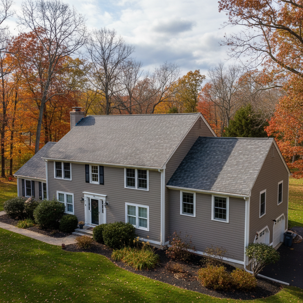 Completed roof replacement work at a residential property in Lexington, MA