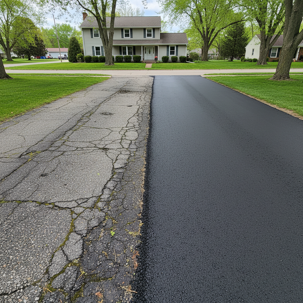 Completed asphalt paving work at a residential property in Kalamazoo, MI