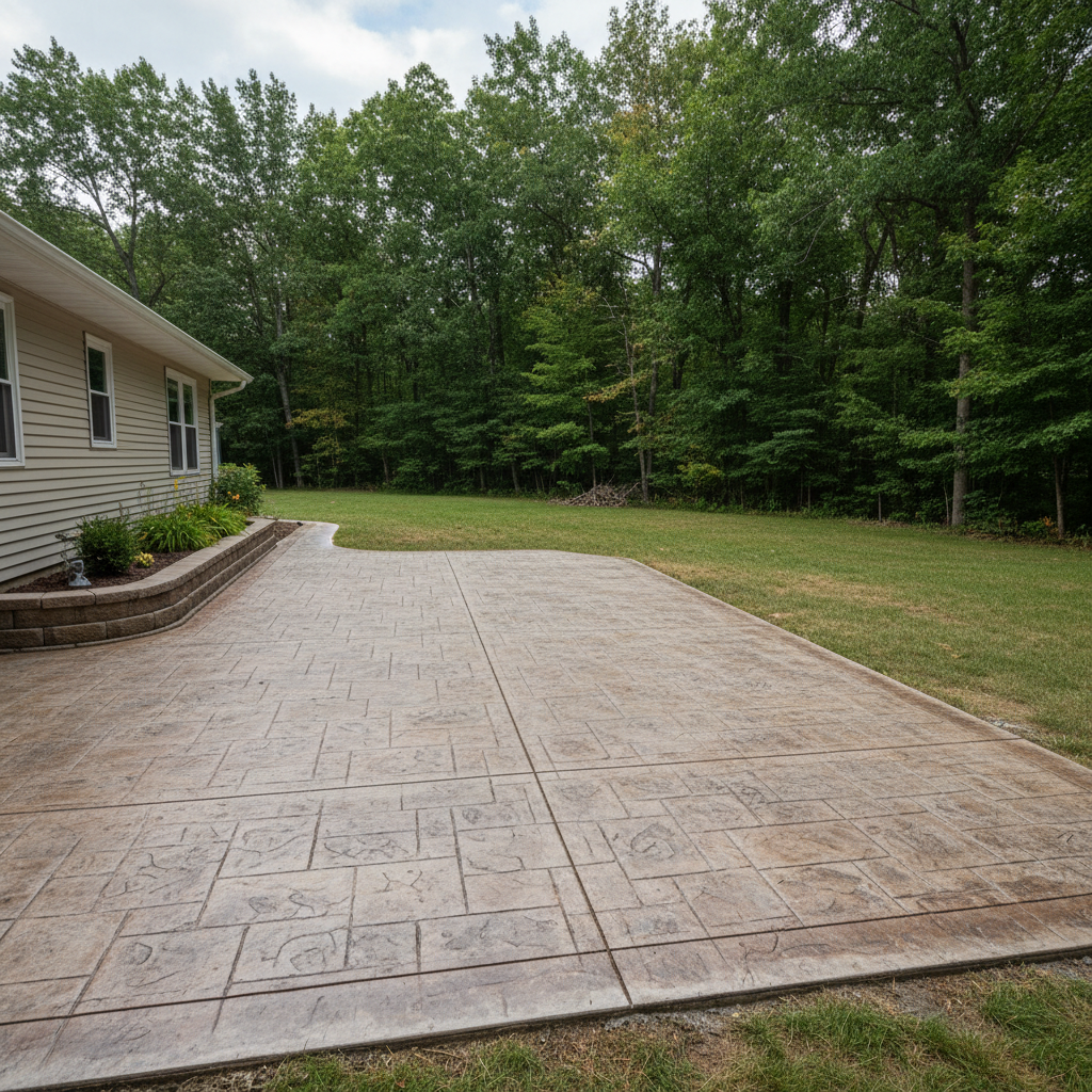 Completed concrete patios work at a residential property in Kingsford, MI