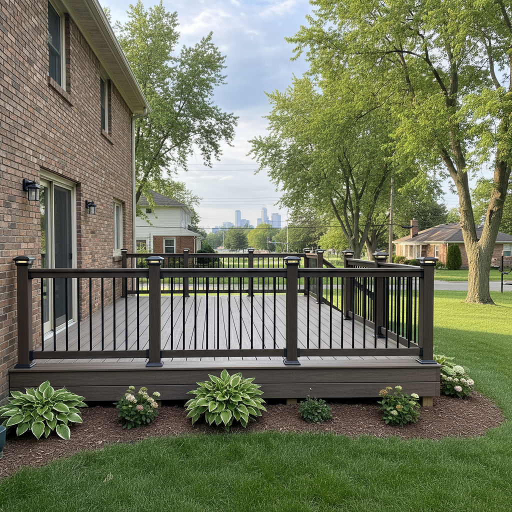 Completed deck railing installation work at a residential property in Detroit, MI
