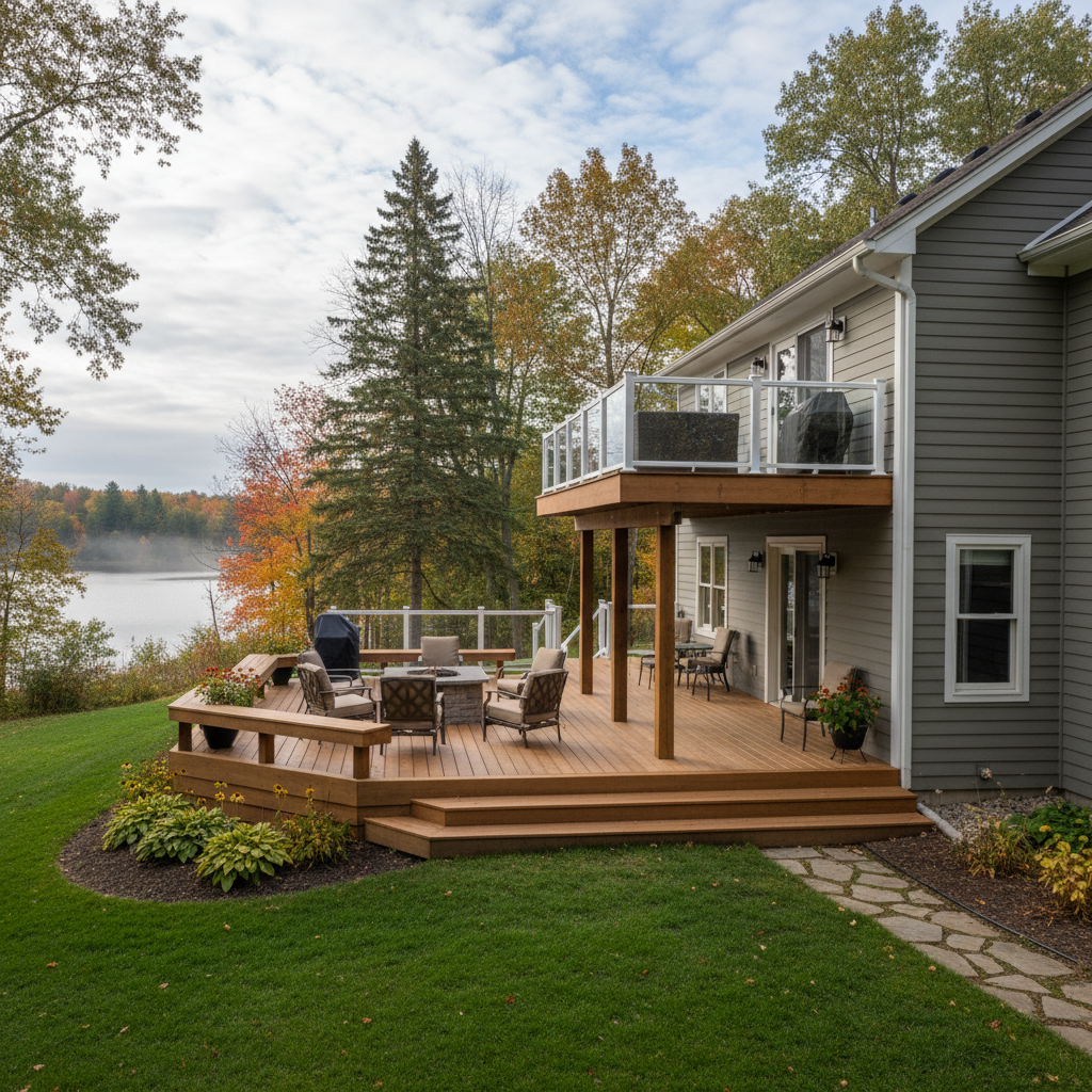 Completed deck construction work at a residential property in Minnetrista, MN