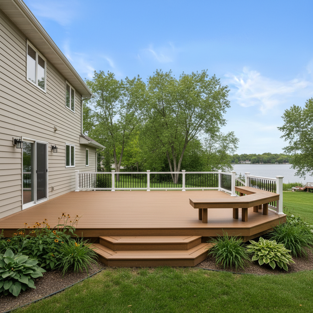 Completed trex decks work at a residential property in Minnetrista, MN