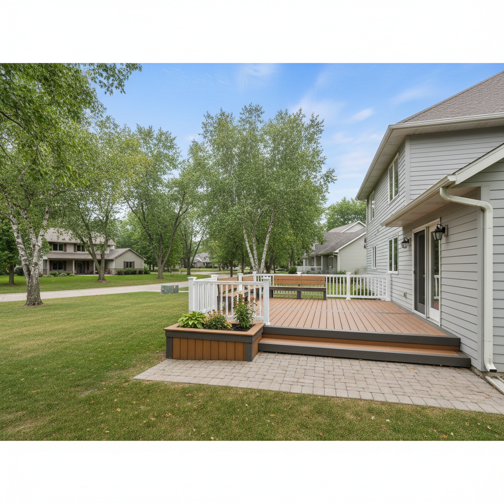 Completed composite decks work at a residential property in Medina, MN
