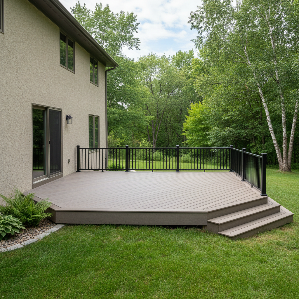 Completed trex decks work at a residential property in Medina, MN