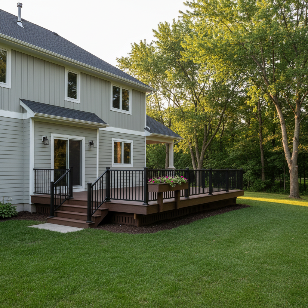 Completed deck railing installation work at a residential property in Medina, MN