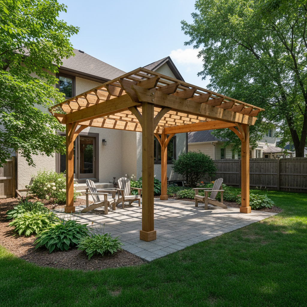 Completed pergola construction work at a residential property in Bloomington, MN