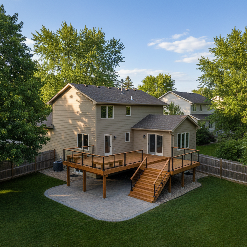 Completed deck construction work at a residential property in Bloomington, MN
