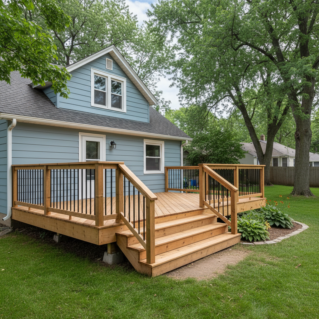 Completed wooden decks work at a residential property in St Paul, MN