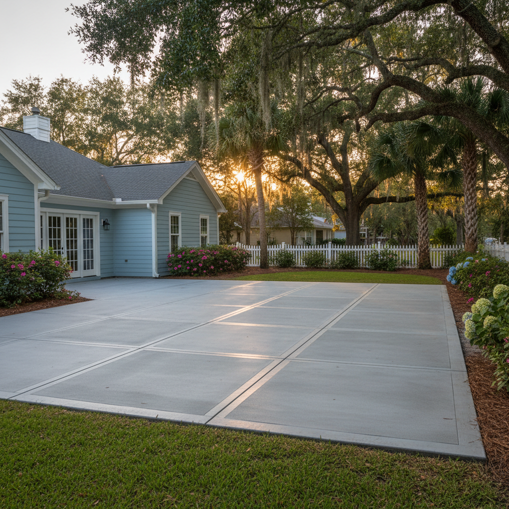 Completed concrete patios work at a residential property in Gulfport, MS