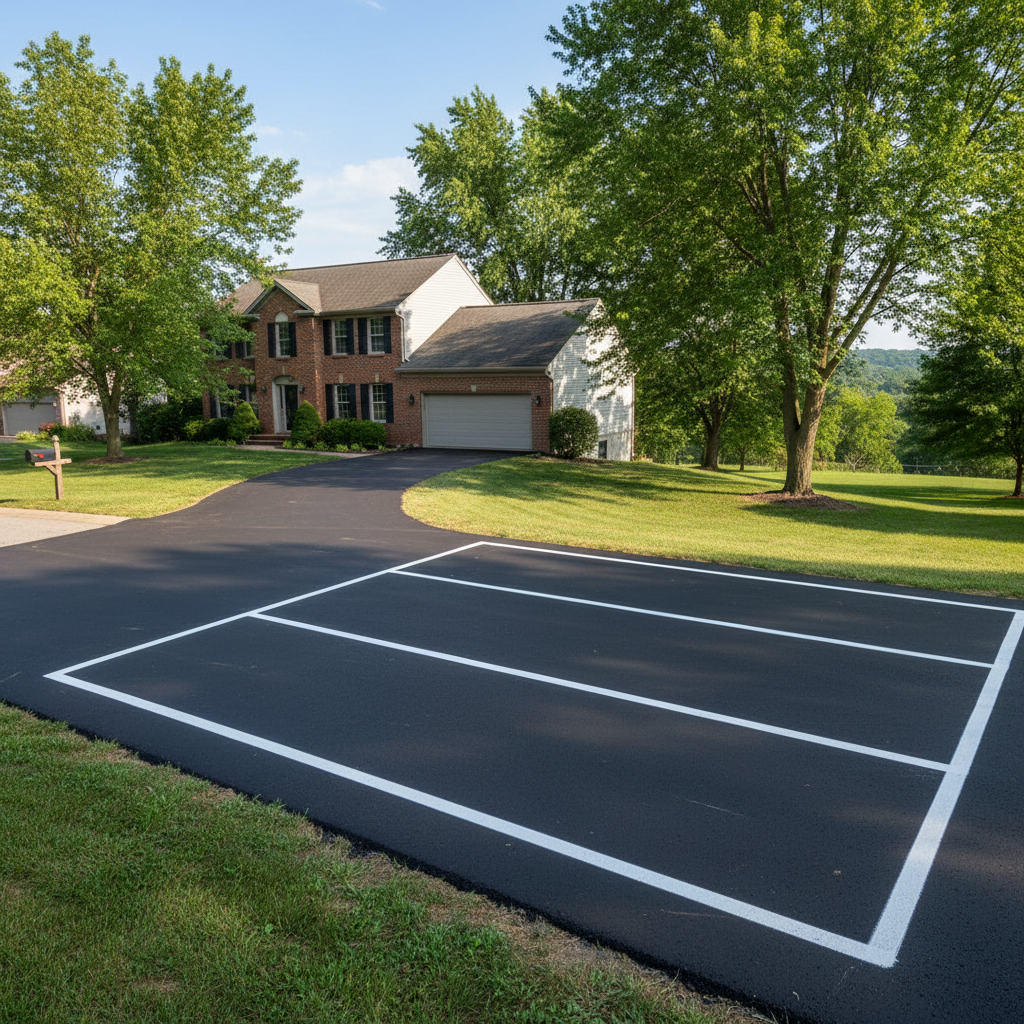 Completed asphalt striping work at a residential property in Columbia, MO