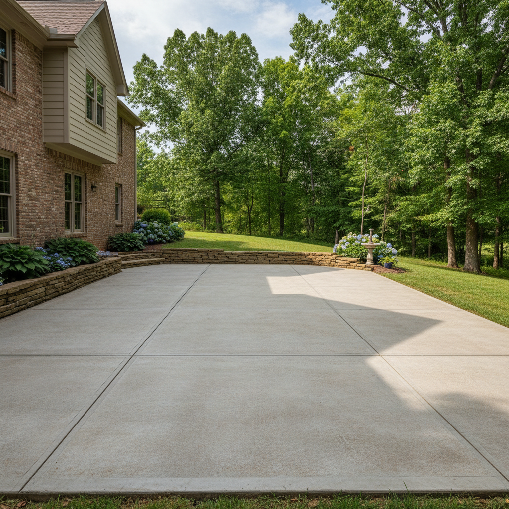 Completed concrete patios work at a residential property in Aurora, MO