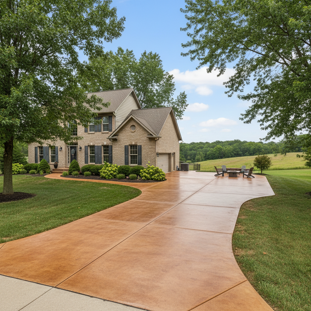 Completed concrete staining work at a residential property in Aurora, MO