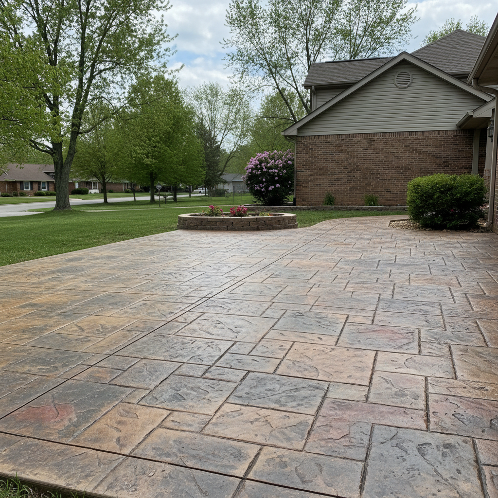 Completed stamped concrete work at a residential property in Aurora, MO