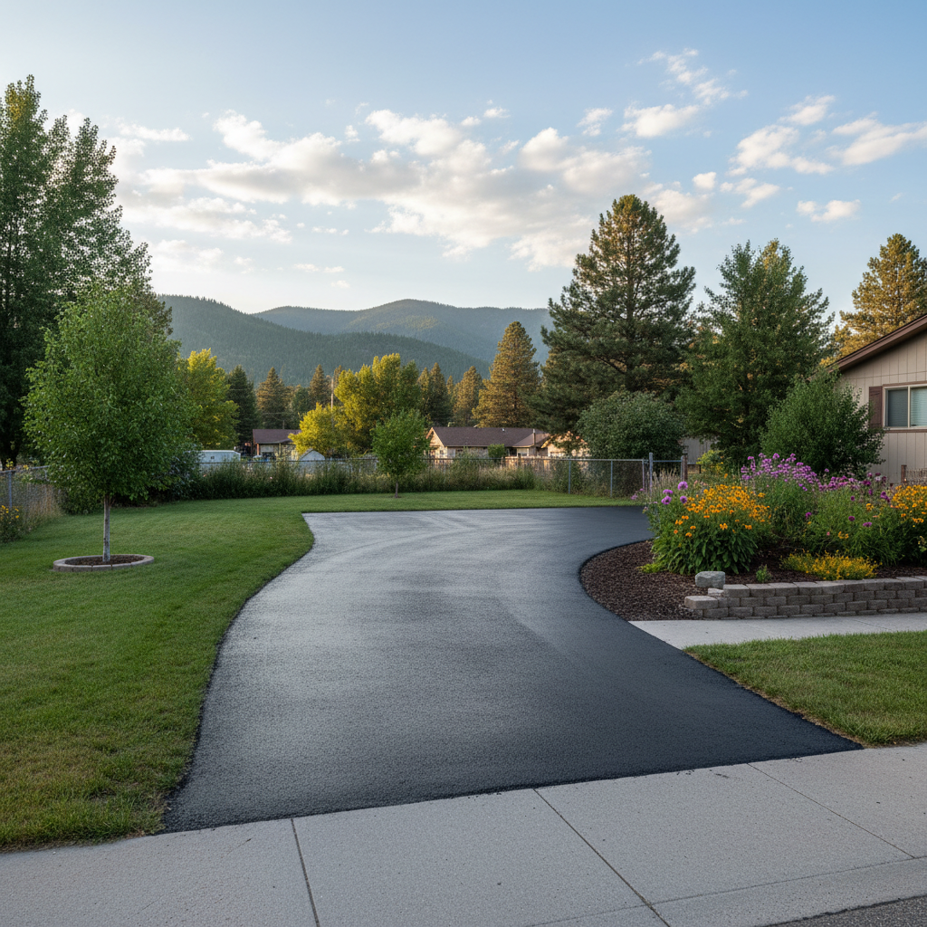 Completed asphalt sealcoating work at a residential property in Missoula, MT