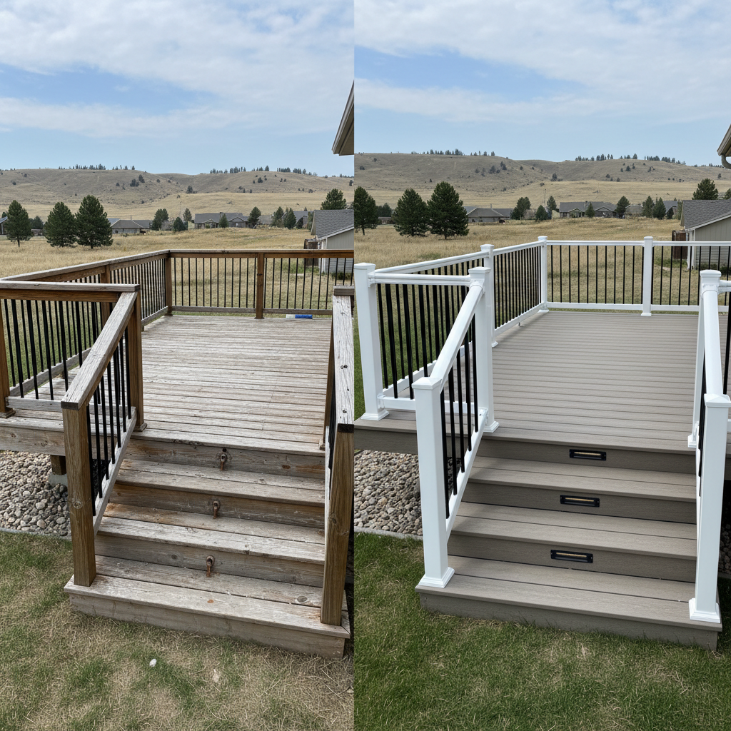 Completed trex decks work at a residential property in Billings, MT