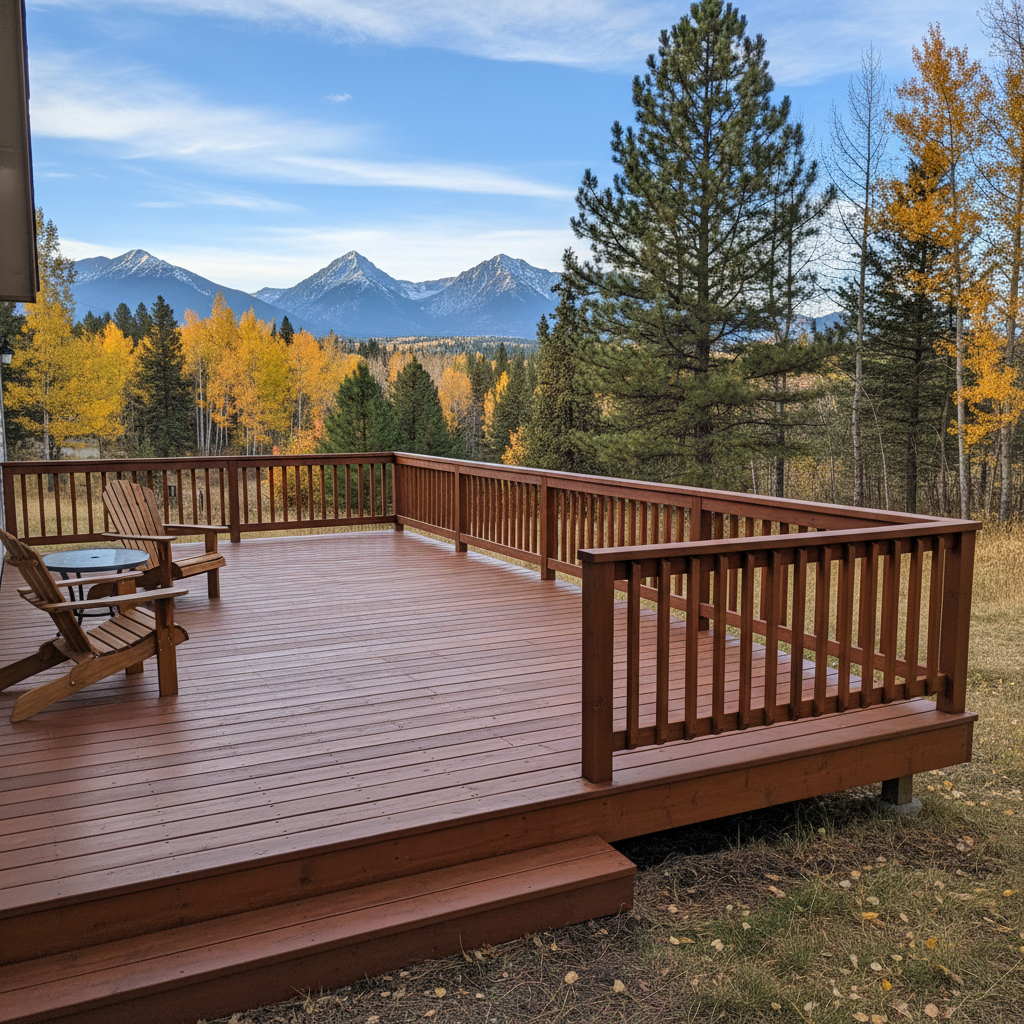 Completed deck staining work at a residential property in Victor, MT