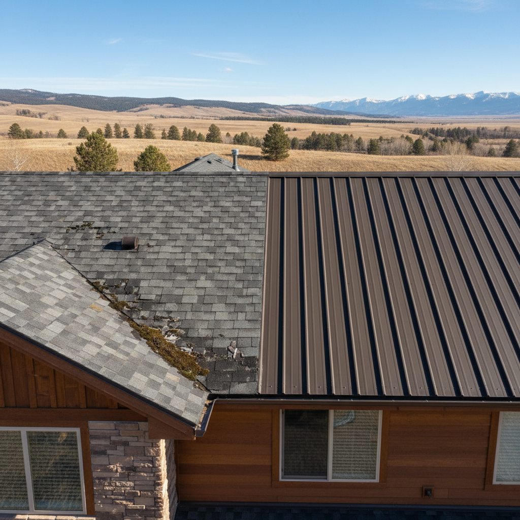 Completed metal roofing work at a residential property in Bozeman, MT